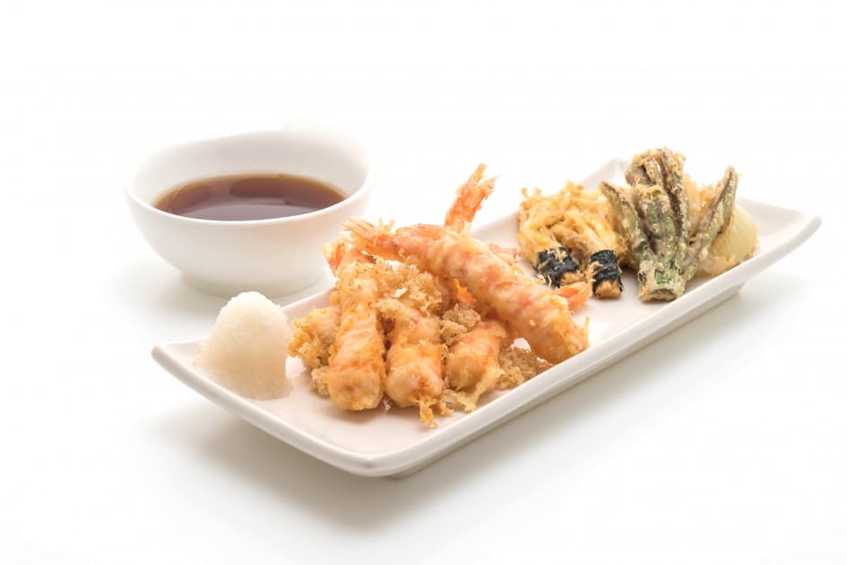 ヘルシーな海老と野菜の天ぷら。