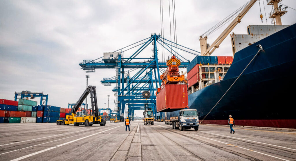 コンテナを輸出入している船のドッグヤード